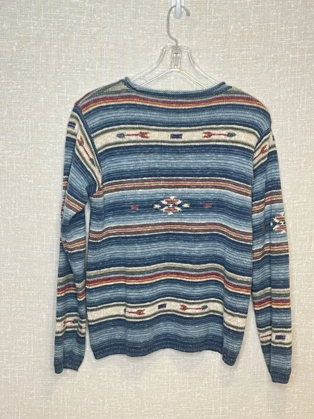 Lauren Ralph Lauren Southwestern Stripe Knit Roll Neck Sweater Linen Cotton Med